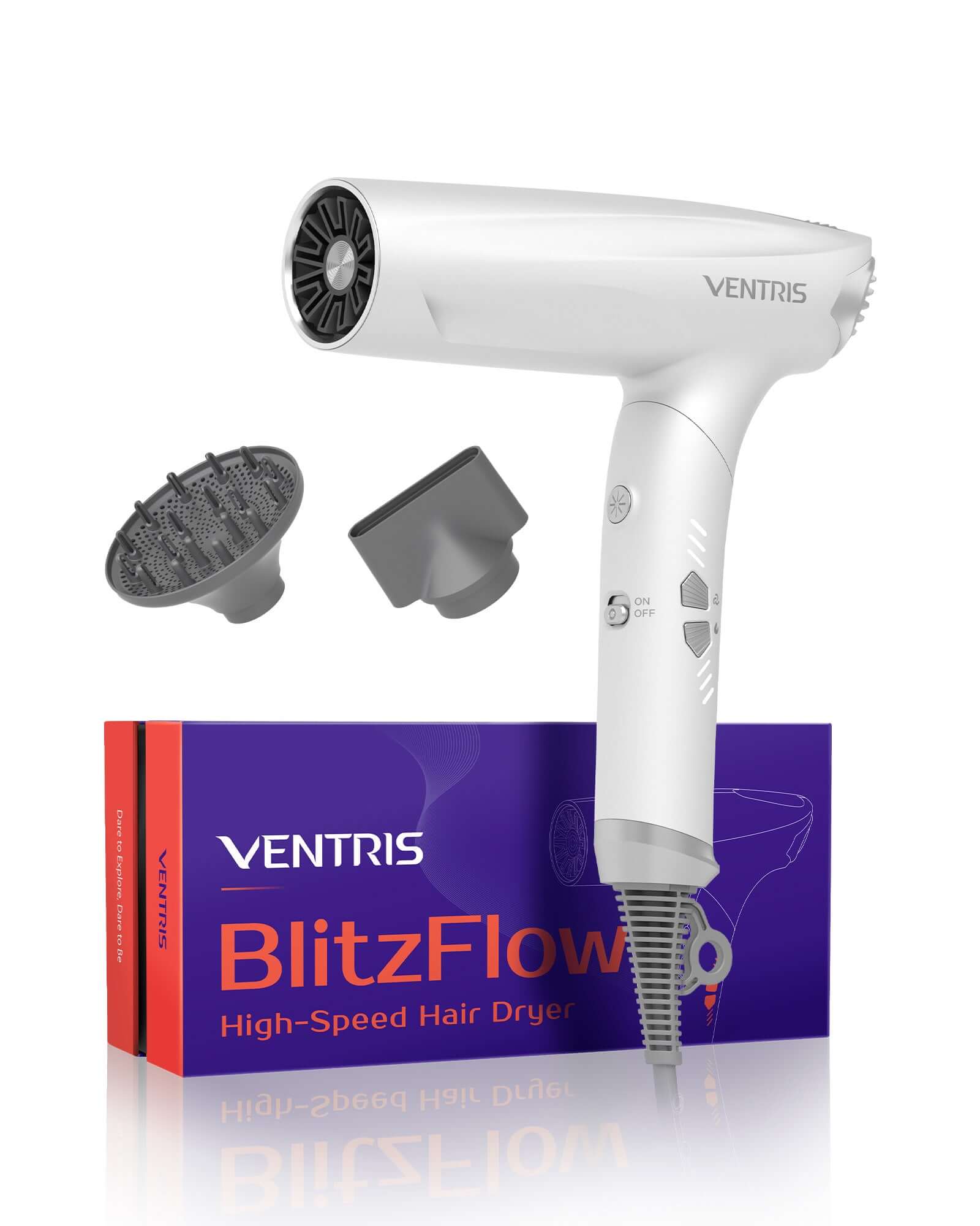 White Ventris BlitzFlow high-speed hair dryer 2024